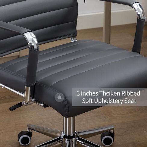 Office Desk Chair Leather, Conference Room Chairs with Wheels, Executive Modern High Back Ergonomic Swivel Rolling Ribbed Computer Chair in Saudi Arabia