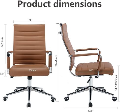 Office Desk Chair Leather, Conference Room Chairs with Wheels, Executive Modern High Back Ergonomic Swivel Rolling Ribbed Computer Chair in Saudi Arabia