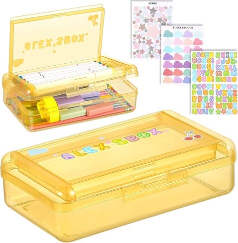 Fainne Double Layer Pencil Box with 3 Sheet Stickers Large Capacity Plastic Pencil Case Back to School Supplies Hard Shell Crayon Box Organizer for Gel Pens Erasers Sew Art Craft Supplies(Pink) in Saudi Arabia