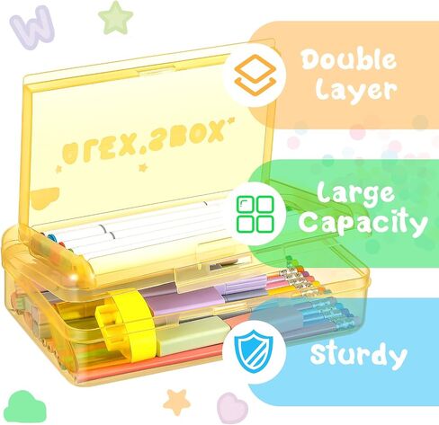 Fainne Double Layer Pencil Box with 3 Sheet Stickers Large Capacity Plastic Pencil Case Back to School Supplies Hard Shell Crayon Box Organizer for Gel Pens Erasers Sew Art Craft Supplies(Pink) in Saudi Arabia