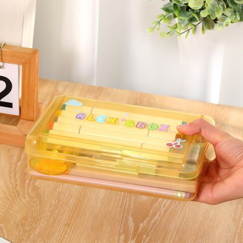 Fainne Double Layer Pencil Box with 3 Sheet Stickers Large Capacity Plastic Pencil Case Back to School Supplies Hard Shell Crayon Box Organizer for Gel Pens Erasers Sew Art Craft Supplies(Pink) in Saudi Arabia