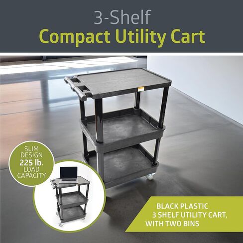 Pearington 3-Tier Compact Multi-Purpose Utility Cart with Lockable Wheels and Ergonomic Handle, Black in Kuwait