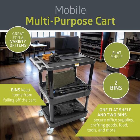 Pearington 3-Tier Compact Multi-Purpose Utility Cart with Lockable Wheels and Ergonomic Handle, Black in Kuwait