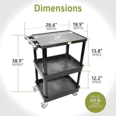 Pearington 3-Tier Compact Multi-Purpose Utility Cart with Lockable Wheels and Ergonomic Handle, Black in Kuwait