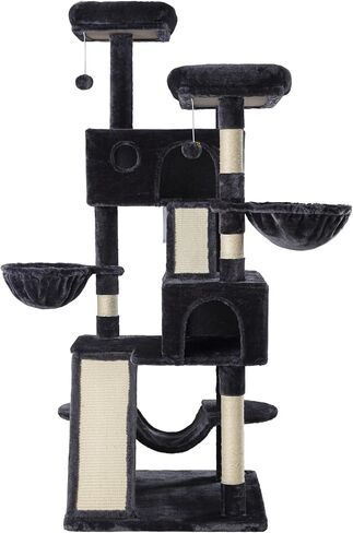 MUTICOR 66 Inches Multi-Level Large Cat Tree Tower for Indoor Big Feline/Cozy Plush Perches/Condo/Sisal Scratching Posts/Hammock and Baskets/Activity Center Play House/Wide Base/Dark Grey in Saudi Arabia
