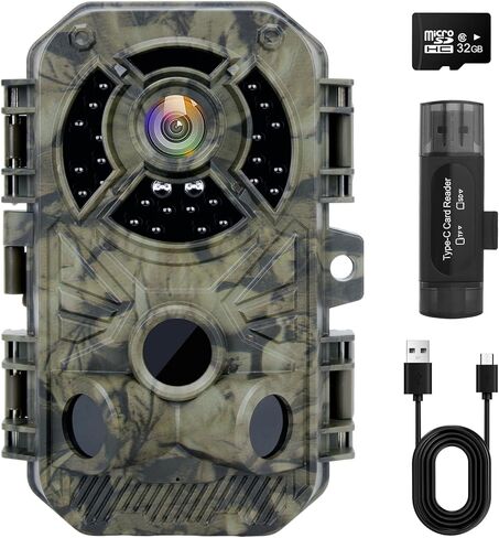 كاميرا XJwecavi Trail مع رؤية ليلية نشطة مقاومة للماء IP66 32MP 2.7K HD بدون توهج بالأشعة تحت الحمراء LED 2.0 بوصة LCD لمراقبة الحياة البرية في الهواء الطلق، كاميرات ألعاب كاميرا الصيد مع بطاقة مايكرو 32 جيجا مجانًا in Kuwait