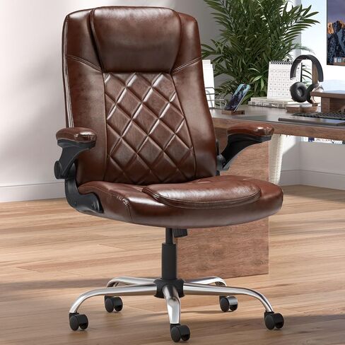 Executive Office Chair w/Flip-Up Arms Managerial Home Desk Chair w/Lumbar Support Adjustable PU Leather Ergonomic Computer Chair in Saudi Arabia