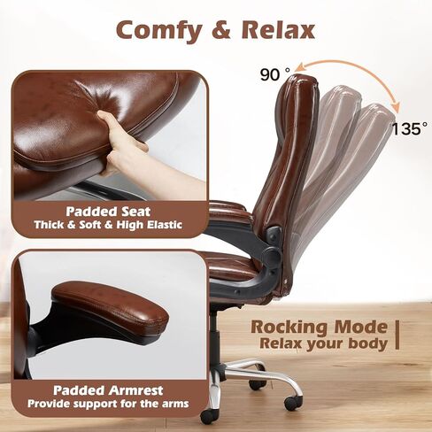 Executive Office Chair w/Flip-Up Arms Managerial Home Desk Chair w/Lumbar Support Adjustable PU Leather Ergonomic Computer Chair in Saudi Arabia