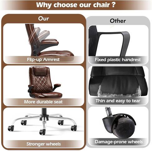 Executive Office Chair w/Flip-Up Arms Managerial Home Desk Chair w/Lumbar Support Adjustable PU Leather Ergonomic Computer Chair in Saudi Arabia