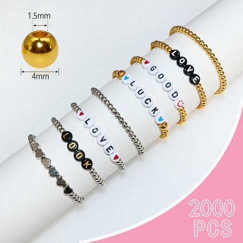 Amaney 500pcs 6mm Smooth Round Beads Gold Spacer Loose Ball Beads for Bracelet Jewelry Making Craft in Kuwait