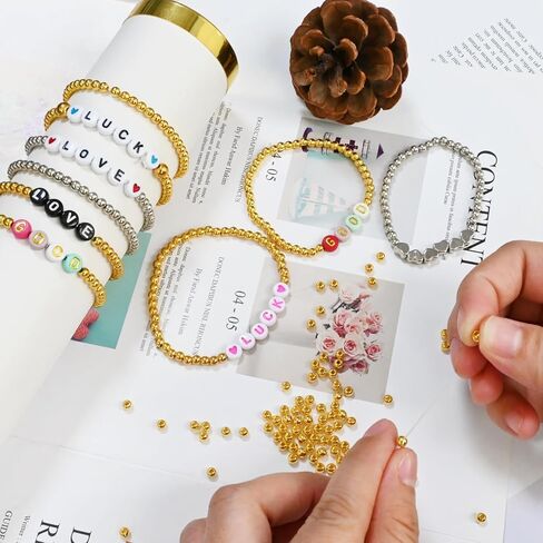 Amaney 500pcs 6mm Smooth Round Beads Gold Spacer Loose Ball Beads for Bracelet Jewelry Making Craft in Kuwait