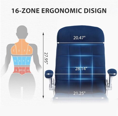 High Back Fabric Office Chair Blue, Velvet Executive Desk Chair with Flip-Up Arms, Ergonomic Office Chairs with Lumbar Support, Upholstered Home Computer Chair with Wheels in Saudi Arabia