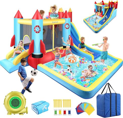 AKEYDIY Bounce House Water Slide Rocket Blast- 13X12ft Inflatable Water Slides Park for Kids 3-12, Large Adventure Water Park W/Pool,Climbing Wall,Bouncer Area/Water Bounce House for Kids Backyard in Saudi Arabia