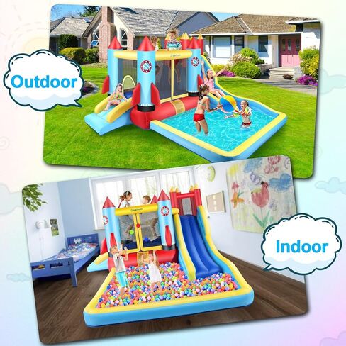 AKEYDIY Bounce House Water Slide Rocket Blast- 13X12ft Inflatable Water Slides Park for Kids 3-12, Large Adventure Water Park W/Pool,Climbing Wall,Bouncer Area/Water Bounce House for Kids Backyard in Saudi Arabia