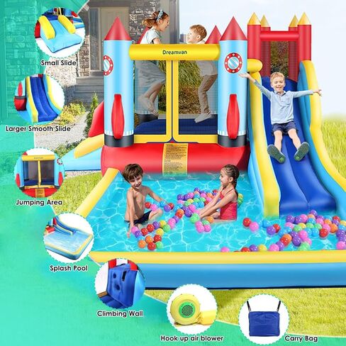 AKEYDIY Bounce House Water Slide Rocket Blast- 13X12ft Inflatable Water Slides Park for Kids 3-12, Large Adventure Water Park W/Pool,Climbing Wall,Bouncer Area/Water Bounce House for Kids Backyard in Saudi Arabia