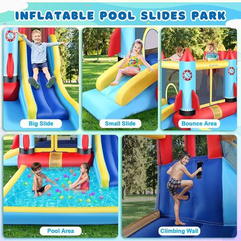 AKEYDIY Bounce House Water Slide Rocket Blast- 13X12ft Inflatable Water Slides Park for Kids 3-12, Large Adventure Water Park W/Pool,Climbing Wall,Bouncer Area/Water Bounce House for Kids Backyard in Saudi Arabia