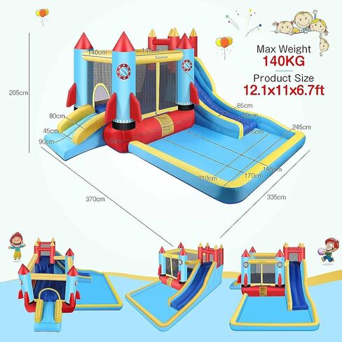 AKEYDIY Bounce House Water Slide Rocket Blast- 13X12ft Inflatable Water Slides Park for Kids 3-12, Large Adventure Water Park W/Pool,Climbing Wall,Bouncer Area/Water Bounce House for Kids Backyard in Saudi Arabia
