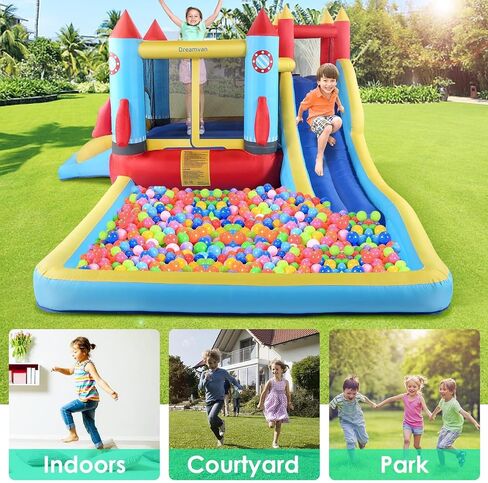 AKEYDIY Bounce House Water Slide Rocket Blast- 13X12ft Inflatable Water Slides Park for Kids 3-12, Large Adventure Water Park W/Pool,Climbing Wall,Bouncer Area/Water Bounce House for Kids Backyard in Saudi Arabia