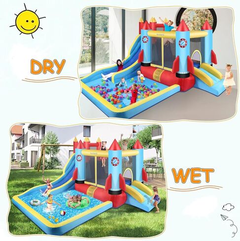 AKEYDIY Bounce House Water Slide Rocket Blast- 13X12ft Inflatable Water Slides Park for Kids 3-12, Large Adventure Water Park W/Pool,Climbing Wall,Bouncer Area/Water Bounce House for Kids Backyard in Saudi Arabia