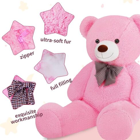 Giant Pink Teddy Bear 45 inch Stuffed Animals Plush Toy, Cute Life Size Big Soft Bear for Boy Girl Birthday Valentine Mother's Day, 4.5 LBs in Kuwait