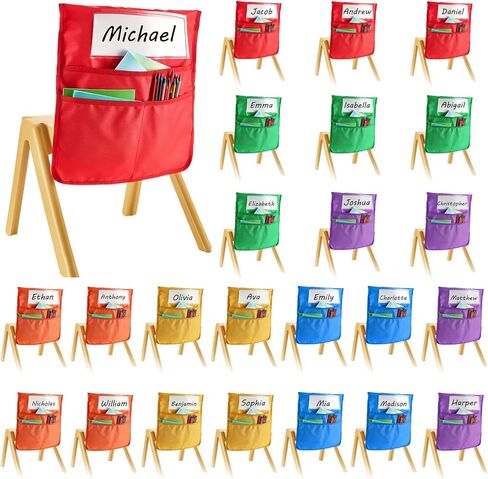 VEVOR Chair Pockets for Classroom, 24 Pack, 14 x 15 Inches Chairback Buddy Pocket with Name Tag, 6 Bright Colors, Back of Chair Organizer for Kids in Classroom, Kindergarten, School, and Home in Saudi Arabia