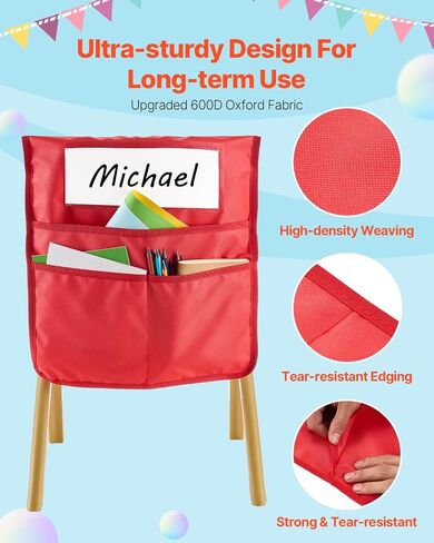 VEVOR Chair Pockets for Classroom, 24 Pack, 14 x 15 Inches Chairback Buddy Pocket with Name Tag, 6 Bright Colors, Back of Chair Organizer for Kids in Classroom, Kindergarten, School, and Home in Saudi Arabia