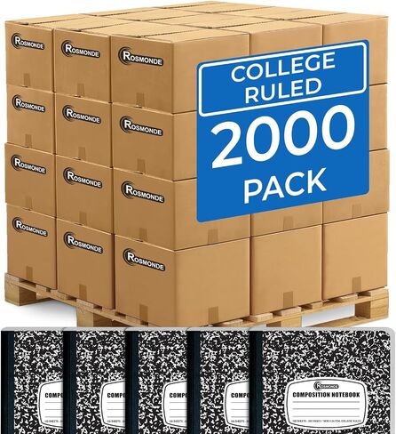 50 Pack Bulk Composition Notebooks, College Ruled Notebook, 200 Pages (100 Sheets), 9-3/4 x 7-1/2", Hard Cover, Black Marble Composition Journal Book, Bulk Notebooks for School & College in Kuwait