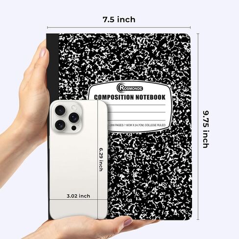 50 Pack Bulk Composition Notebooks, College Ruled Notebook, 200 Pages (100 Sheets), 9-3/4 x 7-1/2", Hard Cover, Black Marble Composition Journal Book, Bulk Notebooks for School & College in Kuwait