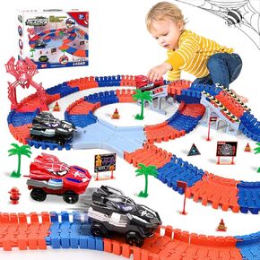 مسار سباق العنكبوت Kaekid للأولاد 3-8 ، 212pcs سباق السيارات مع سيارتين عنكبوت ، DIY مرنة playet ، هدايا عيد ميلاد Toddler Toddler للأطفال