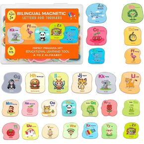 26PCS Magnetic Alphabet Letters,Bilingual Fridge Magnets for Toddlers 1-3,Educational Gift for Girls & Boys(English & Spanish)
