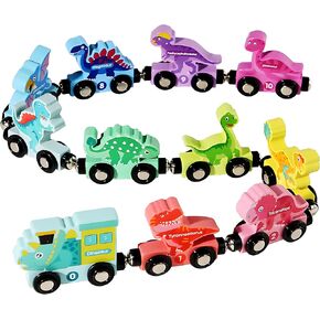 Magnetic Wooden Train Set,Toddler Toys for 3 4 5 Year Old Boy Gifts,Magnetic Dinosaur Train Number Matching Color Sorting Sensory Toys for Toddlers