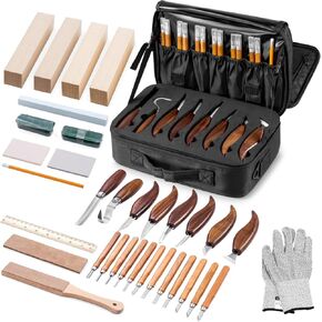 Wood Carving Kit Deluxe, 35-in-1 Whittling Kit for Beginners, with 8PCS Whittling Knives & 12PCS Detail Wood Carving Knives, Black Walnut Wood Handle, Wood Carving Kit for Beginners and Enthusiasts