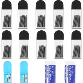 Giantree 100 Pcs 2.0 mm Compass Leads for Drawing Circles, Graphite Compass Refills with Pencil Sharpener and Eraser, Compasss Leads for Drawing Circles, Geometry & Drafting