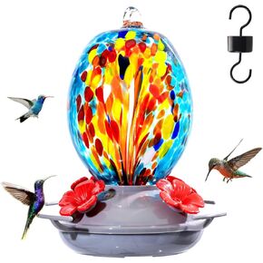Muse Garden Hand Blown Glass Hummingbird Feeder - 19OZ Plastic Base Humming Bird Feeders for Outdoors Hanging, Garden Decor Gifts for Bird Lovers, Starry Night