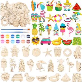 24 PCS DIY المغناطيس الخشبي ، الحرف الفنية للطلاء الخشبي ، مجموعات الحرف المغناطيسية الثلاجة للأنشطة هدايا منزل (Flamingos البطيخ الصيفي)