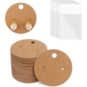 100 Pcs Earring Cards Earring Display Cards Kraft Paper Earring Display Cards Round Earring Holder Cards with Self-Seal Bags for Earring Jewelry Display Ear Studs (Brown)