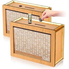 2 Pack Wooden 10000 Savings Challenge Box - Cash Box Money Saver with Digital Number Display | Kakeibo Budget Tracker | 10k Smash Piggy Bank for Savings Goals