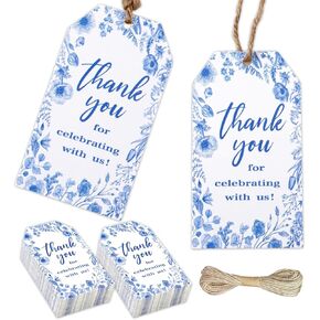 Something Blue Before I Do Bridal Shower Decorations 50PCS Thank You for Celebrating with Us Favor Tags Dusty Blue Thank You Tags for Wedding Baby Shower Bridal Shower Birthday Party Favors