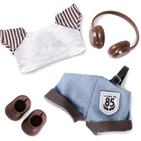Clothes for 6.7in/17cm Doll, Set of 4 Cute Doll Accessories Includes Doll Hat+T-Shirt+Bib Pants+Shoes Set Premium Fashion Outfit for Collectors Unique Gift (Style A)