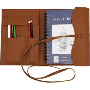 Drawing Book Cover Sketchbook Cover with Pencils and Leather Artist Bag Artist Gifts Leather Art Book Cover for Sketchbook, Journal Notebook (9" x 12")