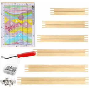 Tonyutech 12 Pcs 3 Sets Stretcher Bars for Needlework 6 Sizes Wooden Canvas Stretcher Bars with 40 Thumb Tacks and Tacks Remover for Needlepoint Embroidery Stitch Frame Set Bundle with Crafts