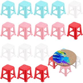 Ouligay 16 Pcs Mini Paint Stand Non-Slip Canvas Stands for Painting Feet Risers Fluid Painting Supplies Plastic Paint Pouring Tools Solid Color Miniature Holder for Acrylic Art Multi-Colors Stands