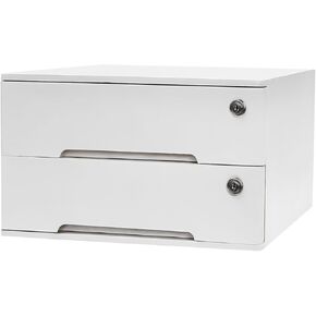 Wooden Desktop Storage Box with Lockable Drawers, Countertop File/Literature Organizer, Flat File Cabinet for Home, Office (40 * 28 * 22cm/15.75 * 11 * 8.66in) (White)