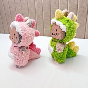 Dinosaur Shape Clothing for Labubu Dolls, 2-Piece Set with Headpiece and Bodysuit, Suitable for Series Macaron(6.7 inches) and Have a Seat(5.91 inches), Pink and Green Colors to Choose from (Pink)