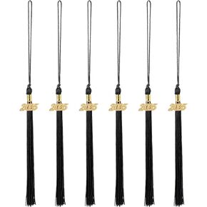 6 PCS Black Graduation Cap Tassel with 2025 Gold Charms Accessories 2025 Graduation Tassel Academic Graduations Cap Decorations for GraduationGifts High School College