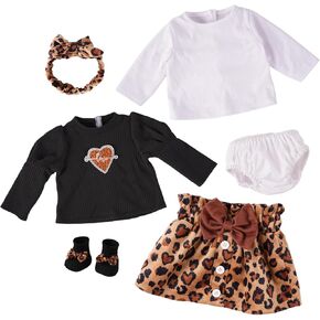 BABESIDE 6 PCS Reborn Baby Dolls Clothes Set for 17-22 Inch Doll, Fashion Babys Doll Outfit Clothes Accessories with Heart & Leopard Pattern fit Newborn Baby Dolls Girl Boy
