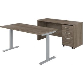 Bush Business Furniture Studio C 60W x 30D Height Adjustable Standing Desk, Credenza and Mobile File Cabinet in White