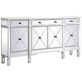 Elegant Decor Contempo 72" MDF and Metal Mirrored Credenza in Antique White