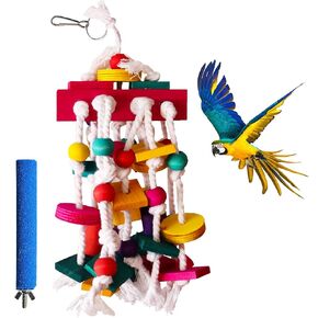 Bird Hanging Toys with Grinding Perch, 35 cm Long Bird Toys for Parrots, Fun and Functional Enrichment for Birds