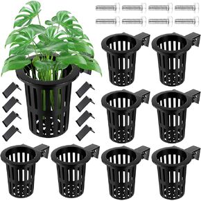 Baderke 8 Pack Aquarium Plant Holder Hanging Aquarium Planter Cup مع خطافات تمديد لزخارف نباتات الأسماك المائية